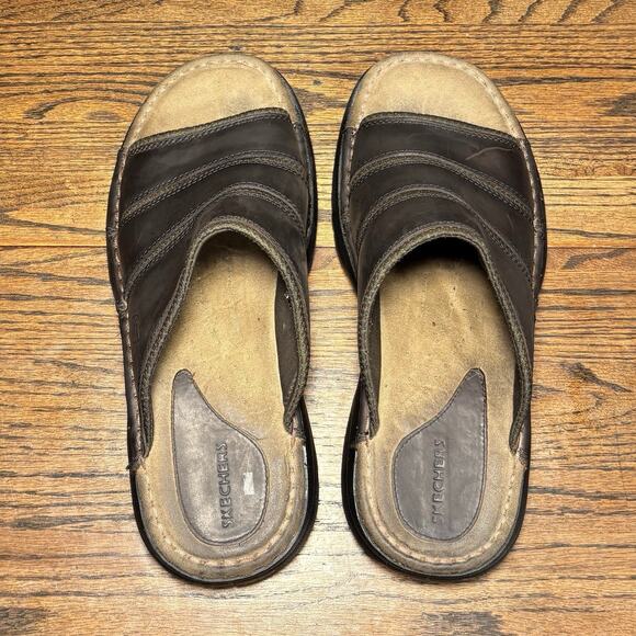 Vintage Skechers Y2K Leather Slide Sandals Brown Men’s 13 Chunky Comfort main image 3
